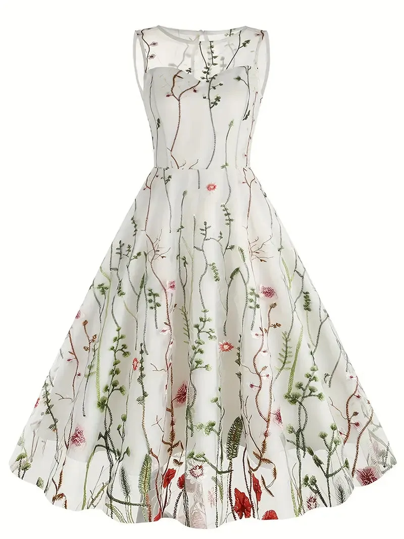 Floral A Line Scoop Party Dress
