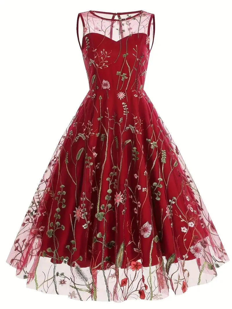 Floral A Line Scoop Party Dress