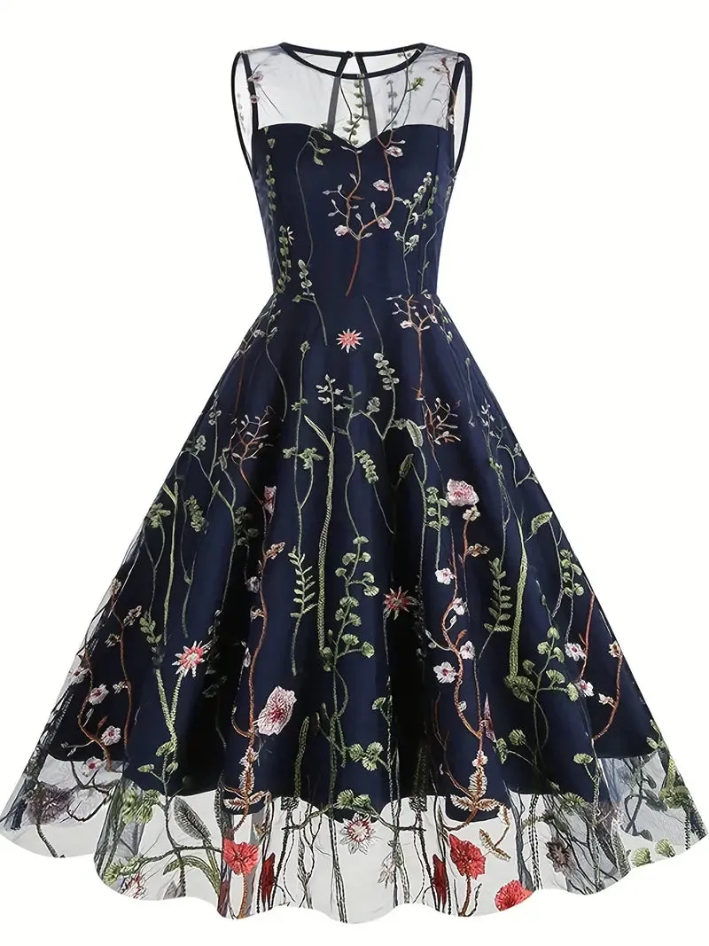 Floral A Line Scoop Party Dress