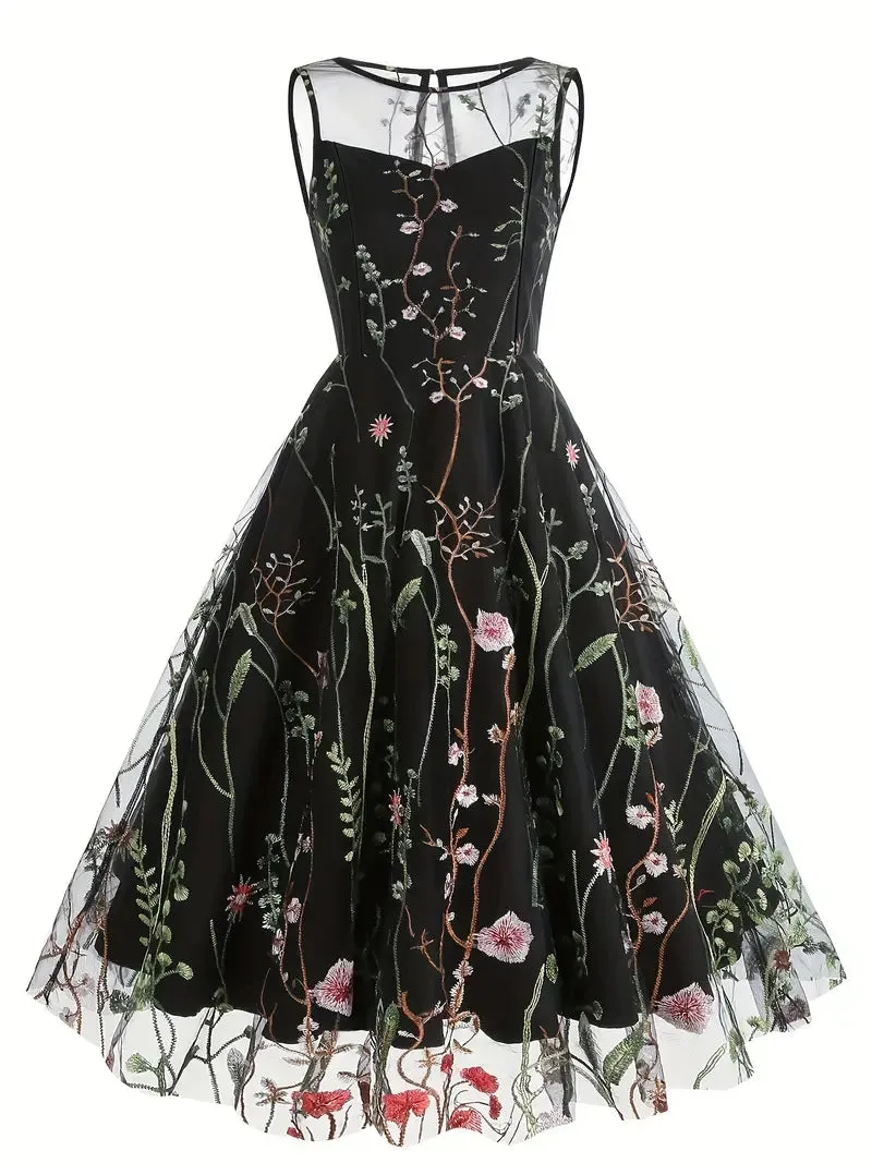 Floral A Line Scoop Party Dress