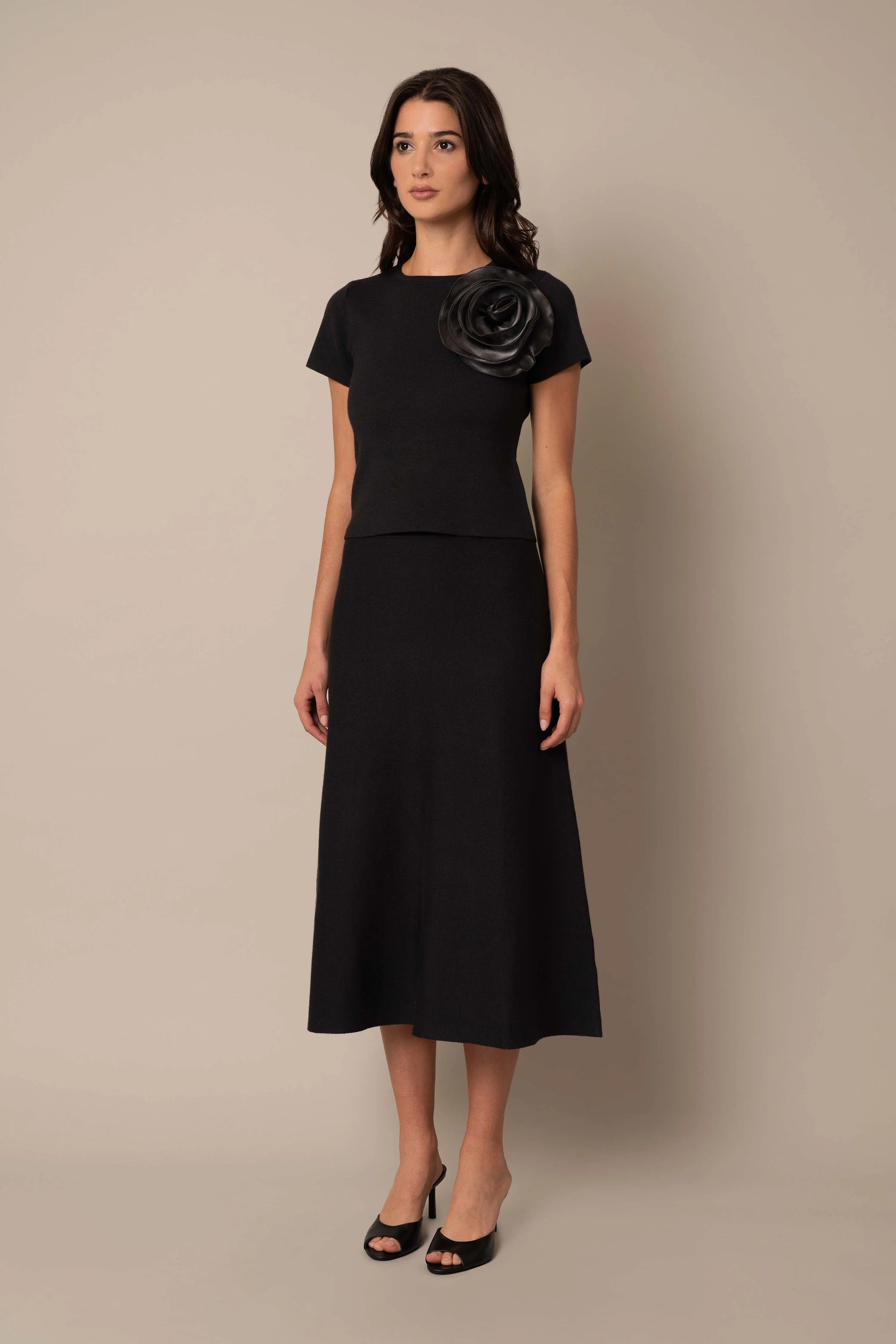 Flower Applique Top & Skirt Set