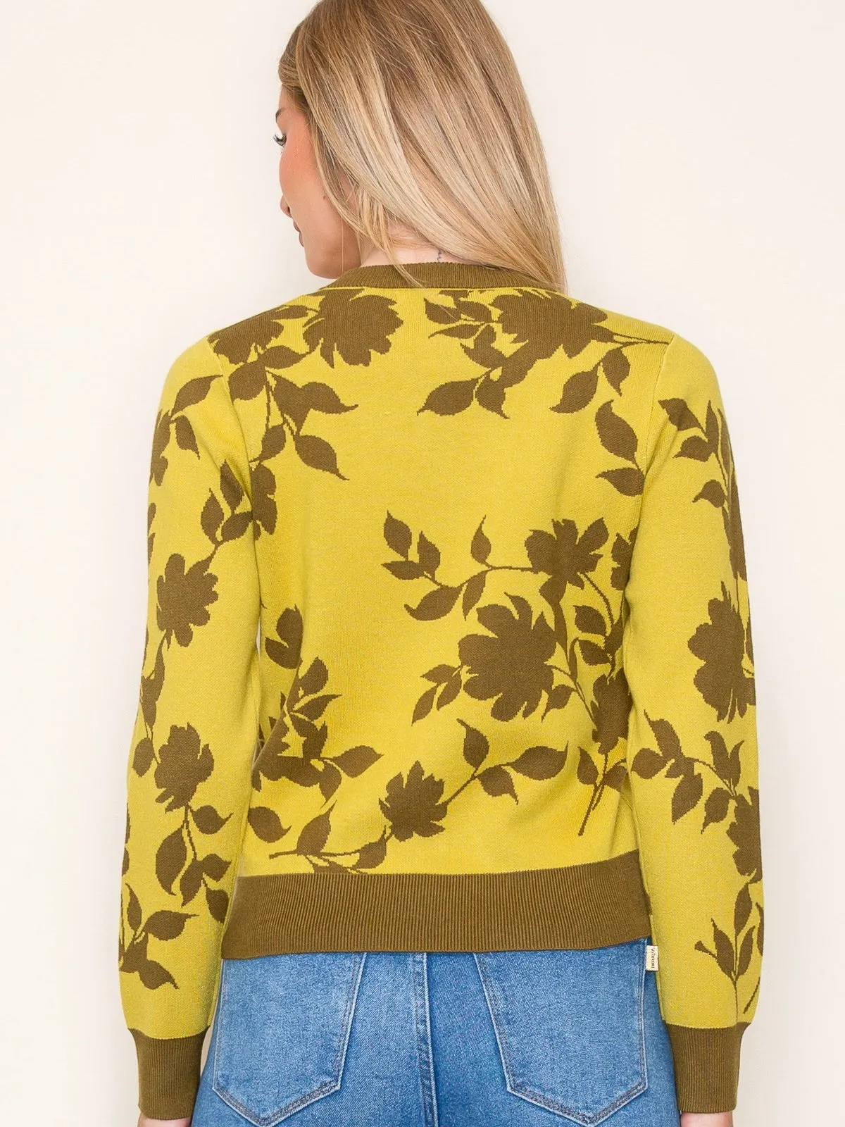 Flower Jacquard Rib Detail Sweater