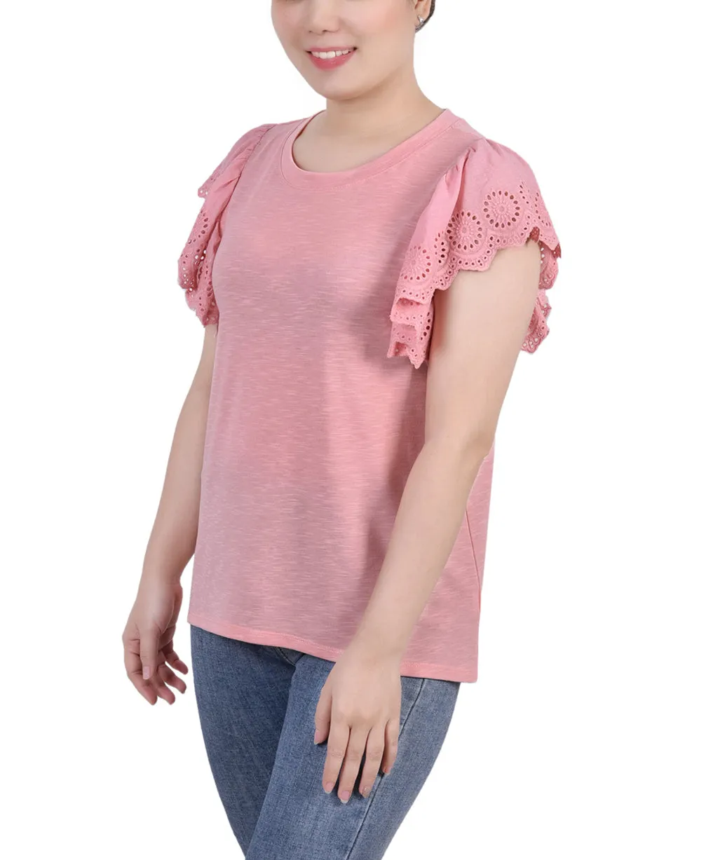 Flutter Sleeve Slub Knit Top