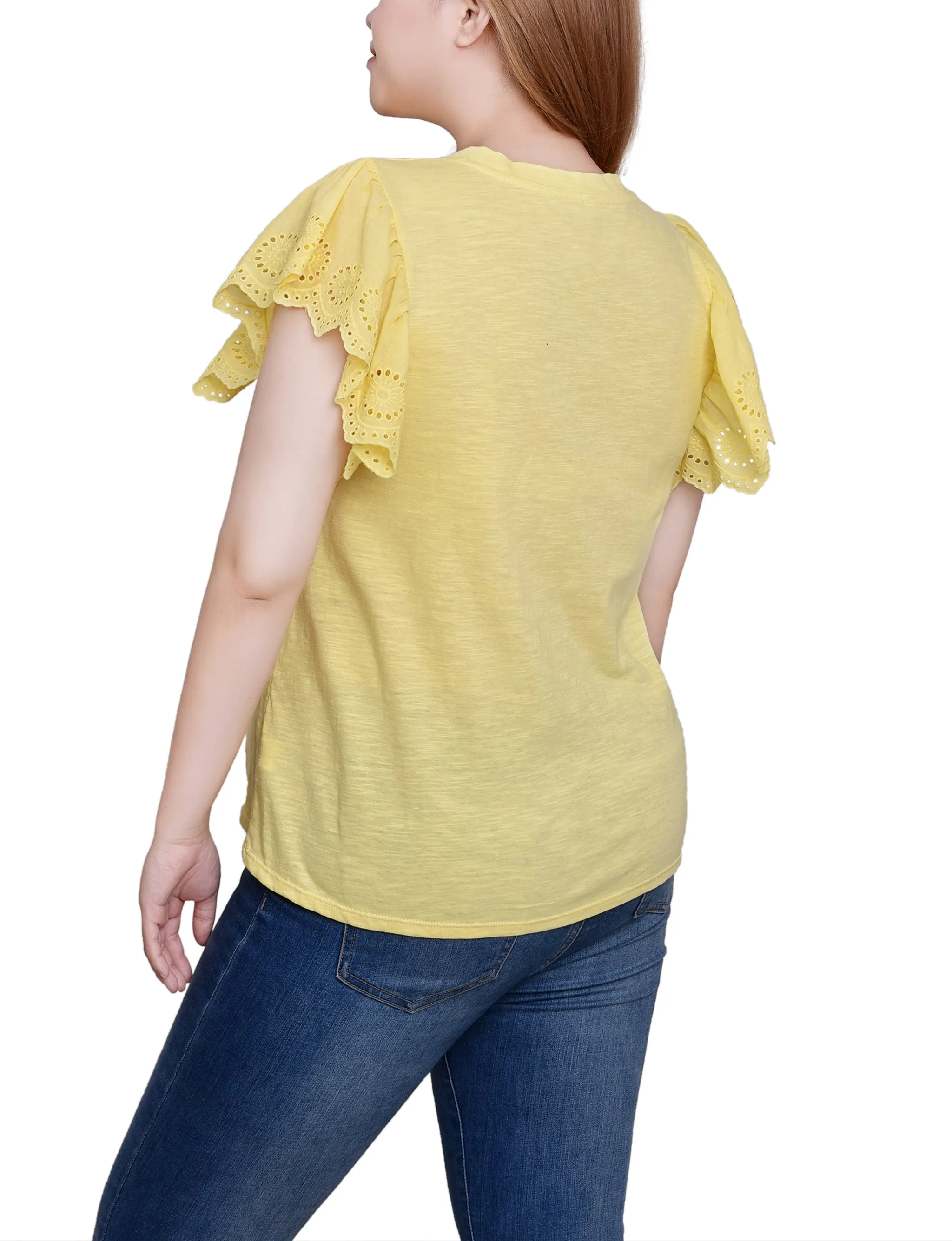 Flutter Sleeve Slub Knit Top