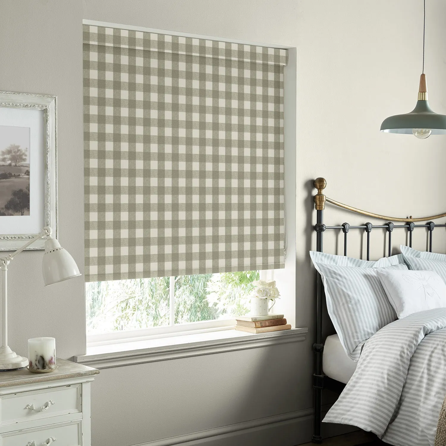 Gingham Warm Stone Made to Measure Roller Blind