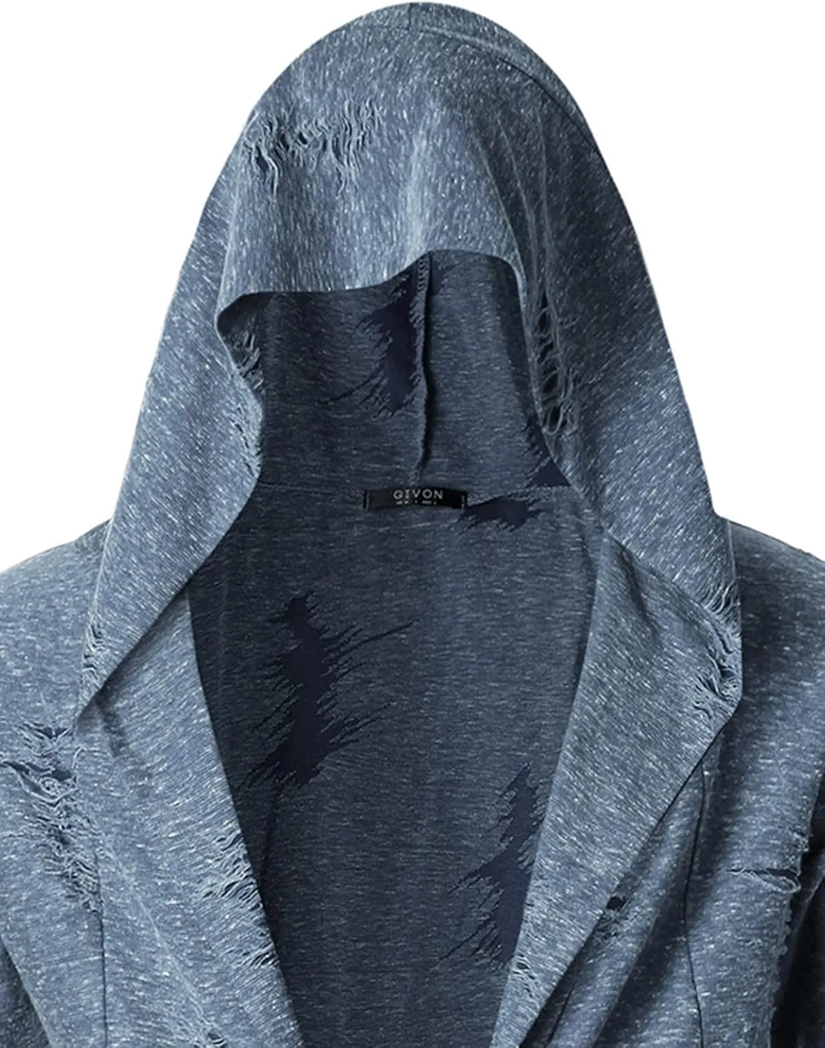 GIVON Mens Longline Hooded Cardigan Ruffle Shawl Collar Drape Cape Overcoat from Unique Scratch Fabric