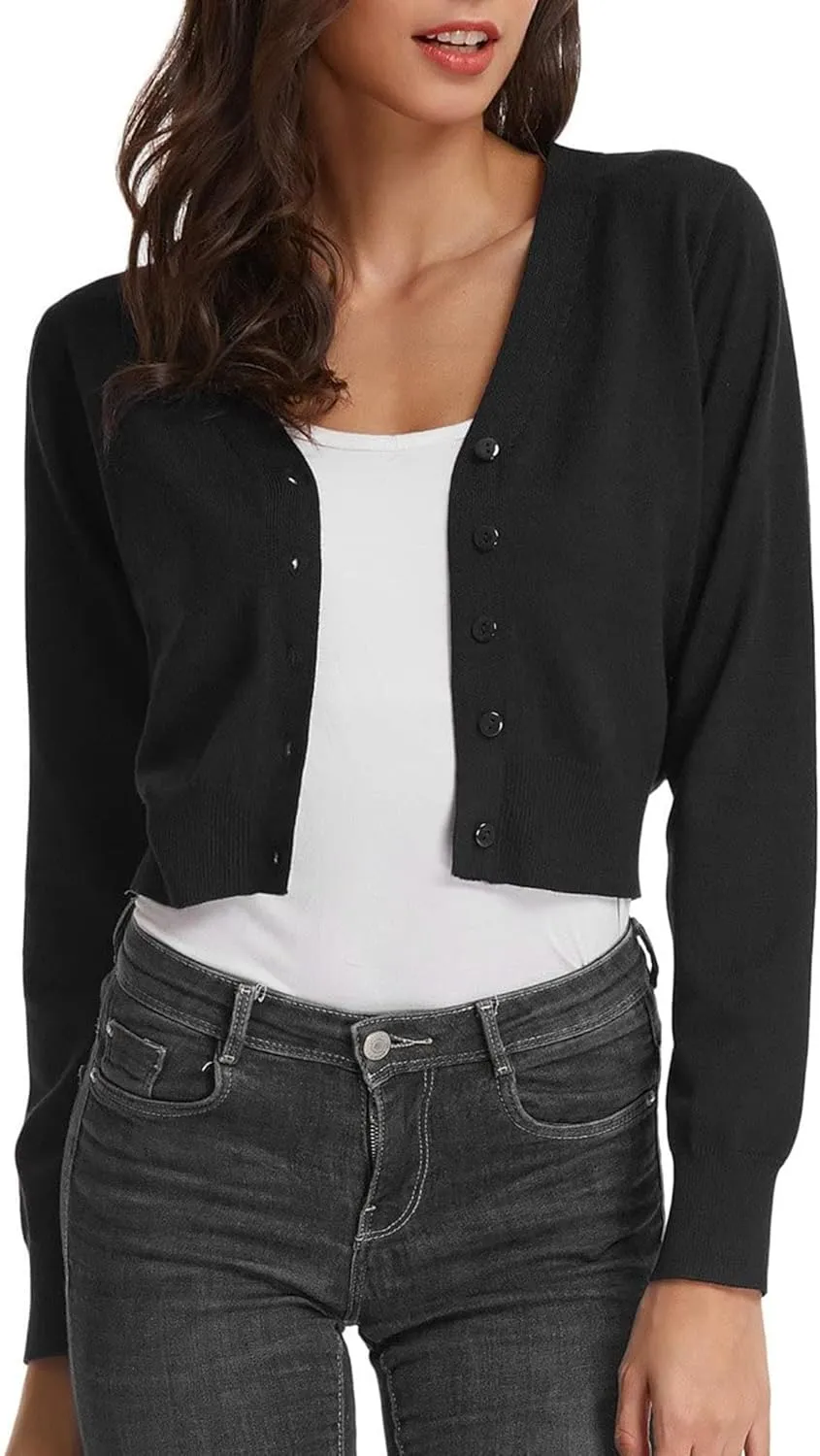 GRACE KARIN Women's Open Front Knit Cropped Bolero Shrug Cardigan Sweater Long Sleeve (S-4XL)
