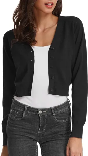 GRACE KARIN Women's Open Front Knit Cropped Bolero Shrug Cardigan Sweater Long Sleeve (S-4XL)