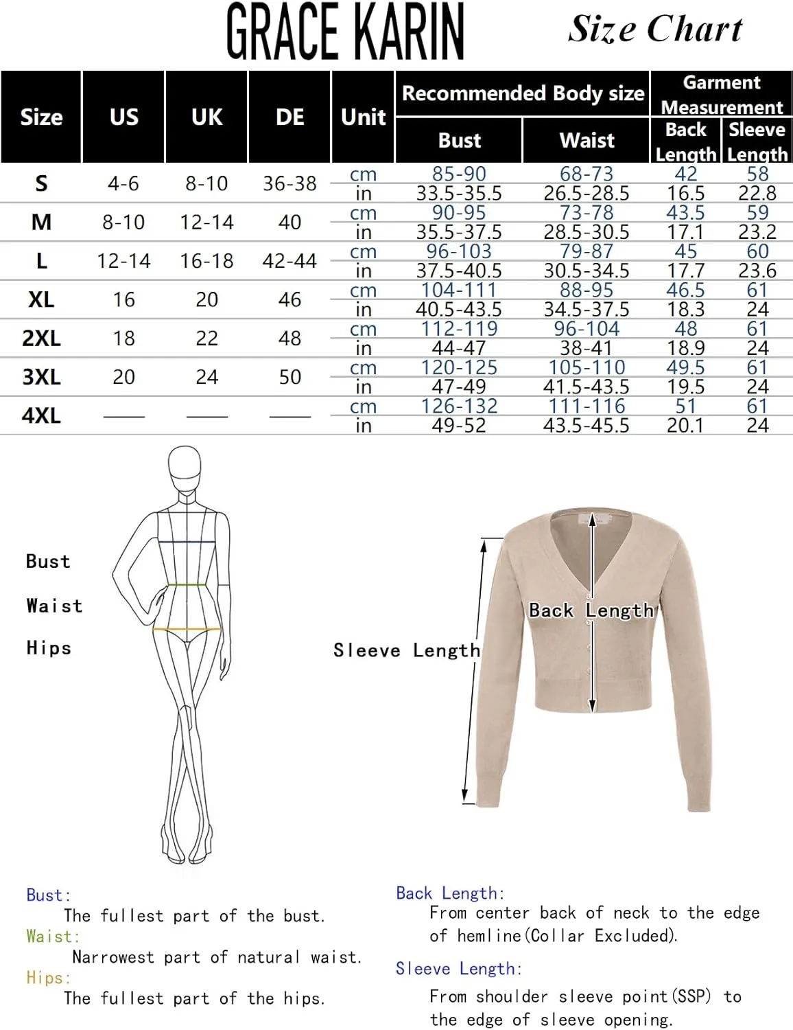GRACE KARIN Women's Open Front Knit Cropped Bolero Shrug Cardigan Sweater Long Sleeve (S-4XL)