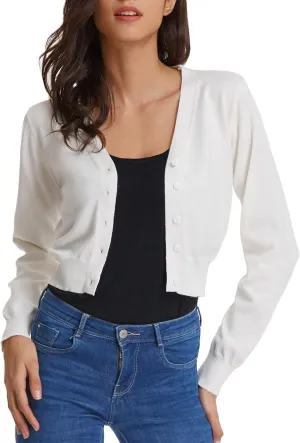 GRACE KARIN Women's Open Front Knit Cropped Bolero Shrug Cardigan Sweater Long Sleeve (S-4XL)
