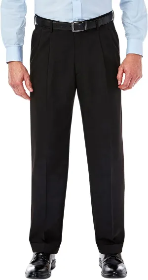 Haggar Mens Hidden Expandable Waistband Classic Fit Pleated Front Gabardine Dress Pant