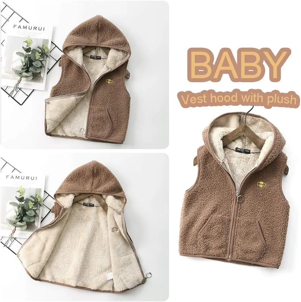 Happy Cherry Kids Fleece Winter Vest Hooded Warm Cotton Jacket Fall Outwear for Boys Girls