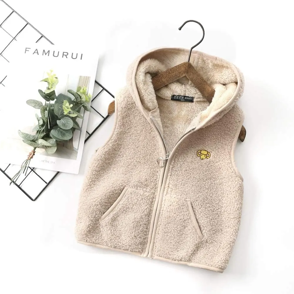 Happy Cherry Kids Fleece Winter Vest Hooded Warm Cotton Jacket Fall Outwear for Boys Girls