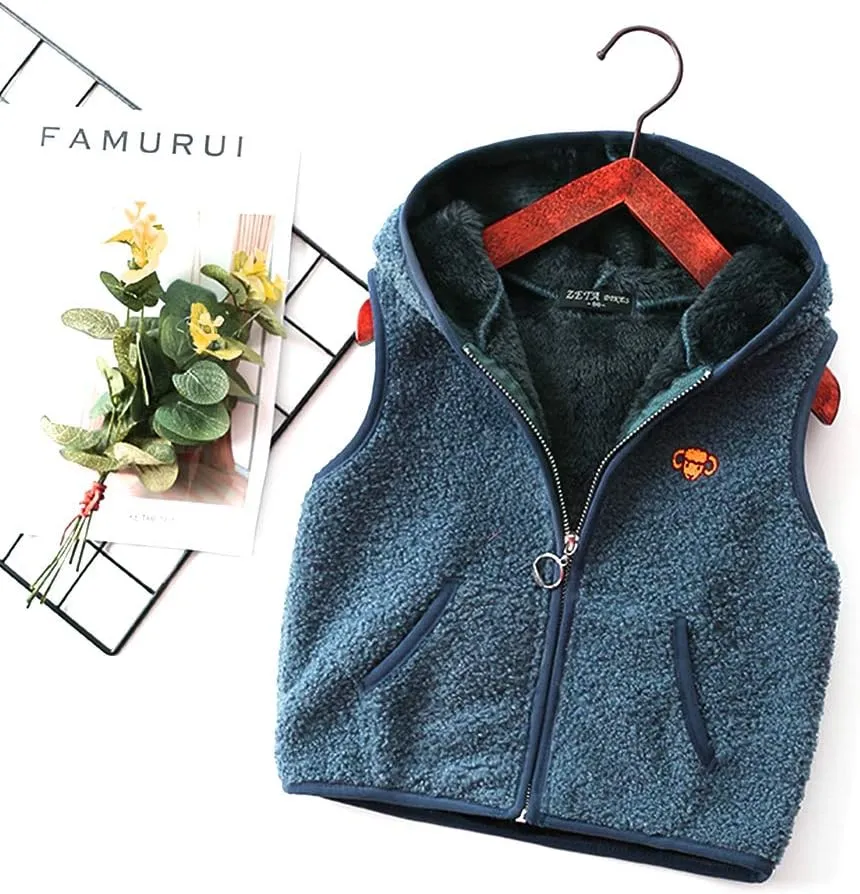 Happy Cherry Kids Fleece Winter Vest Hooded Warm Cotton Jacket Fall Outwear for Boys Girls
