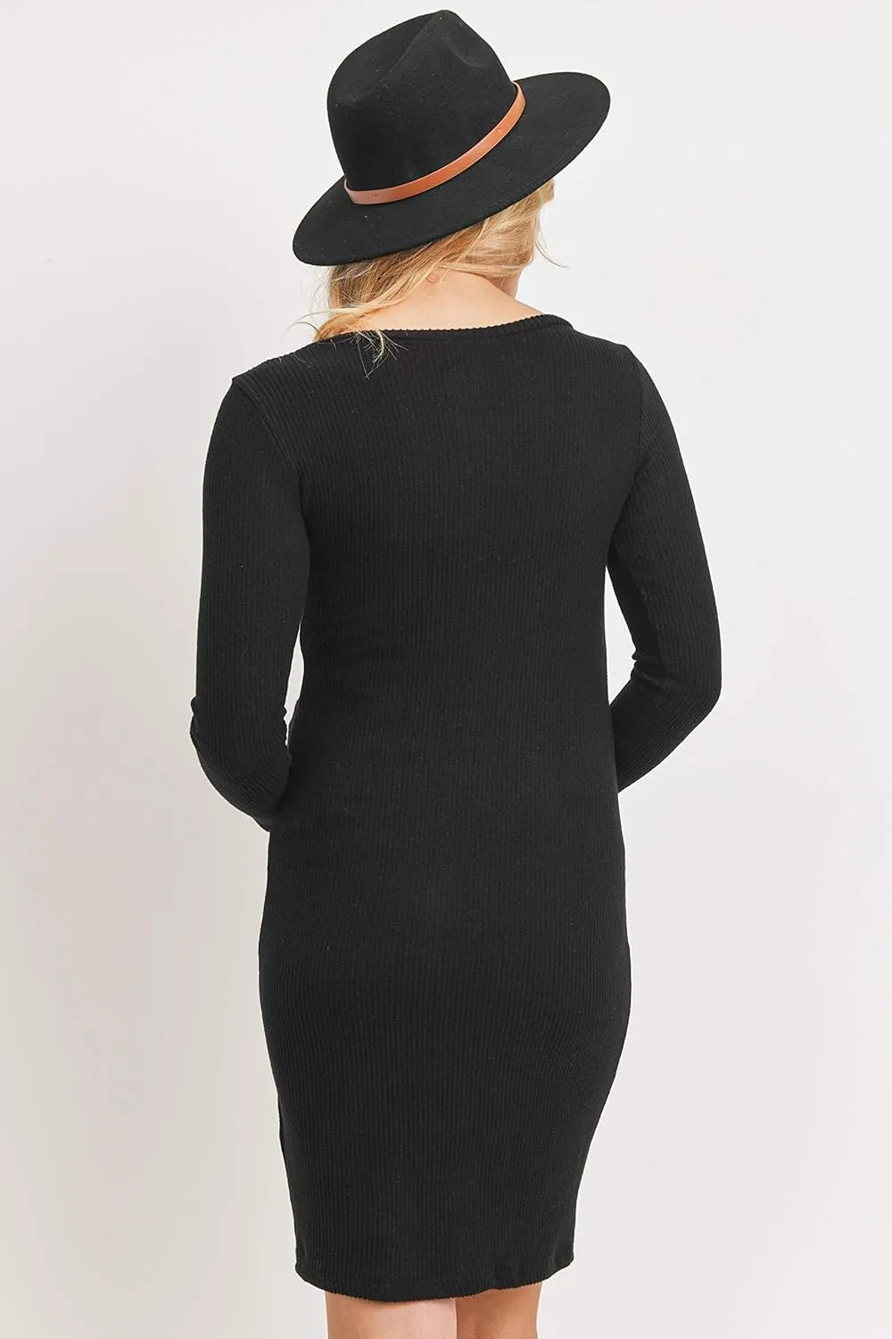 HELLO MIZ Women's Knit Ribbed Maternity Dress with Long Sleeve