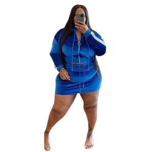 Hooded Plus Size 2Pcs Velvet Mini Skirt Outfits