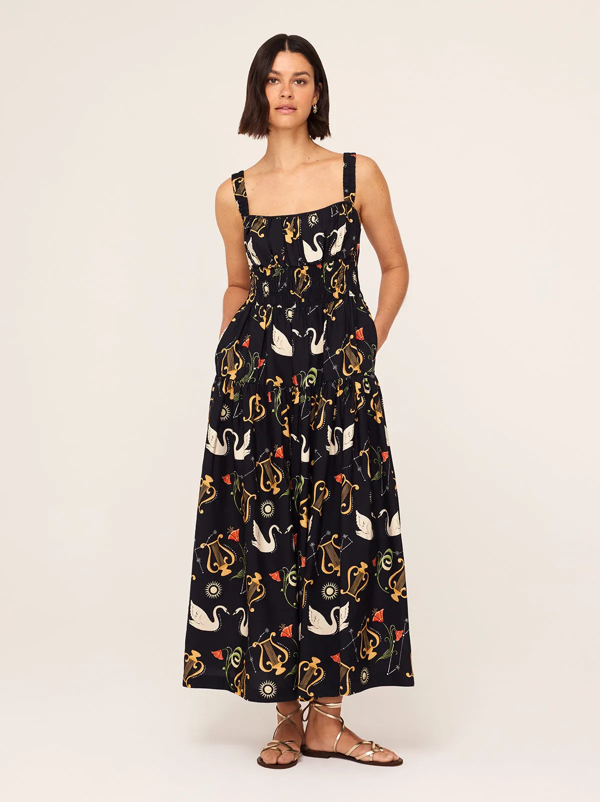 Isobel Black Cygnus And Lyra Print Midi Dress