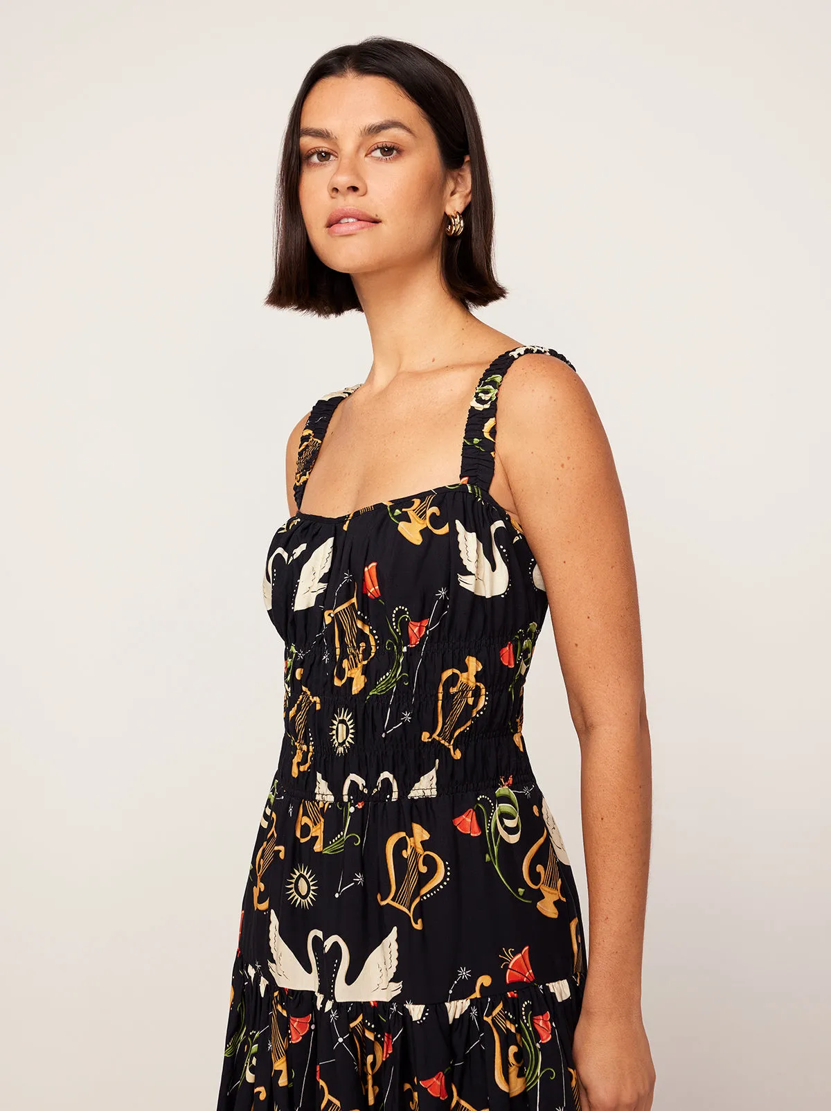 Isobel Black Cygnus And Lyra Print Midi Dress