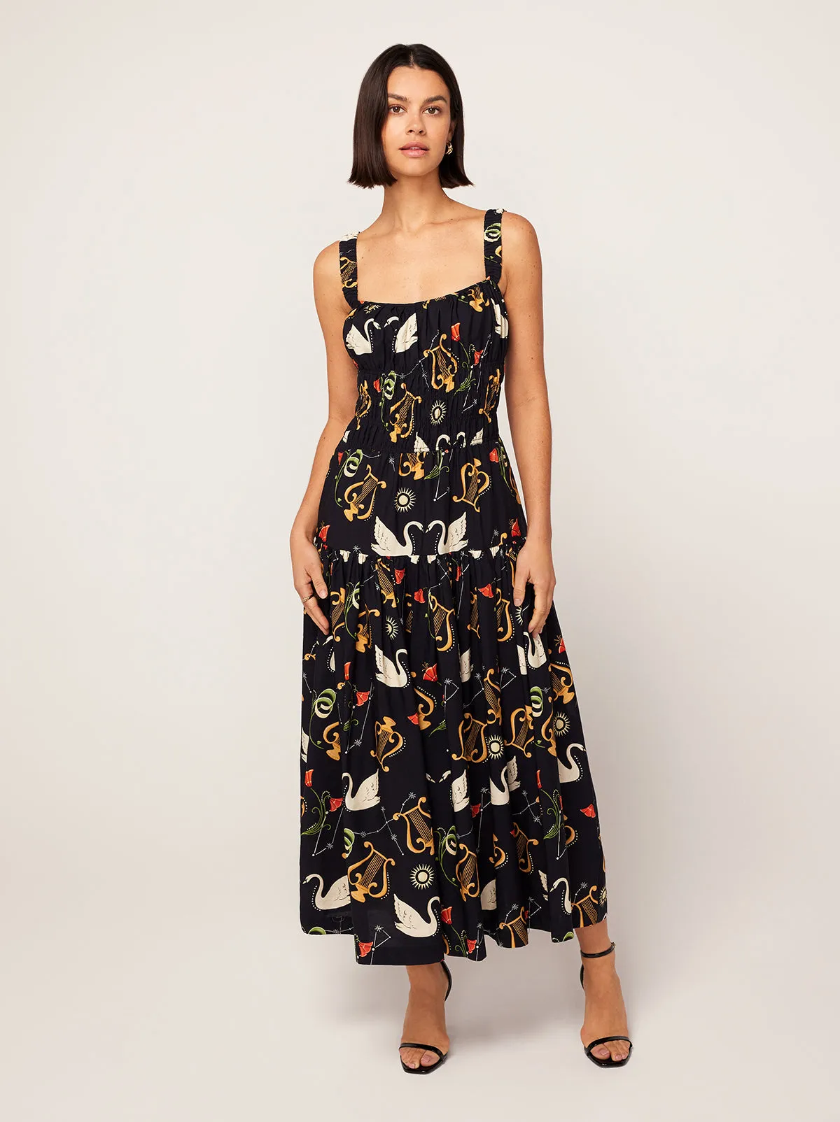 Isobel Black Cygnus And Lyra Print Midi Dress