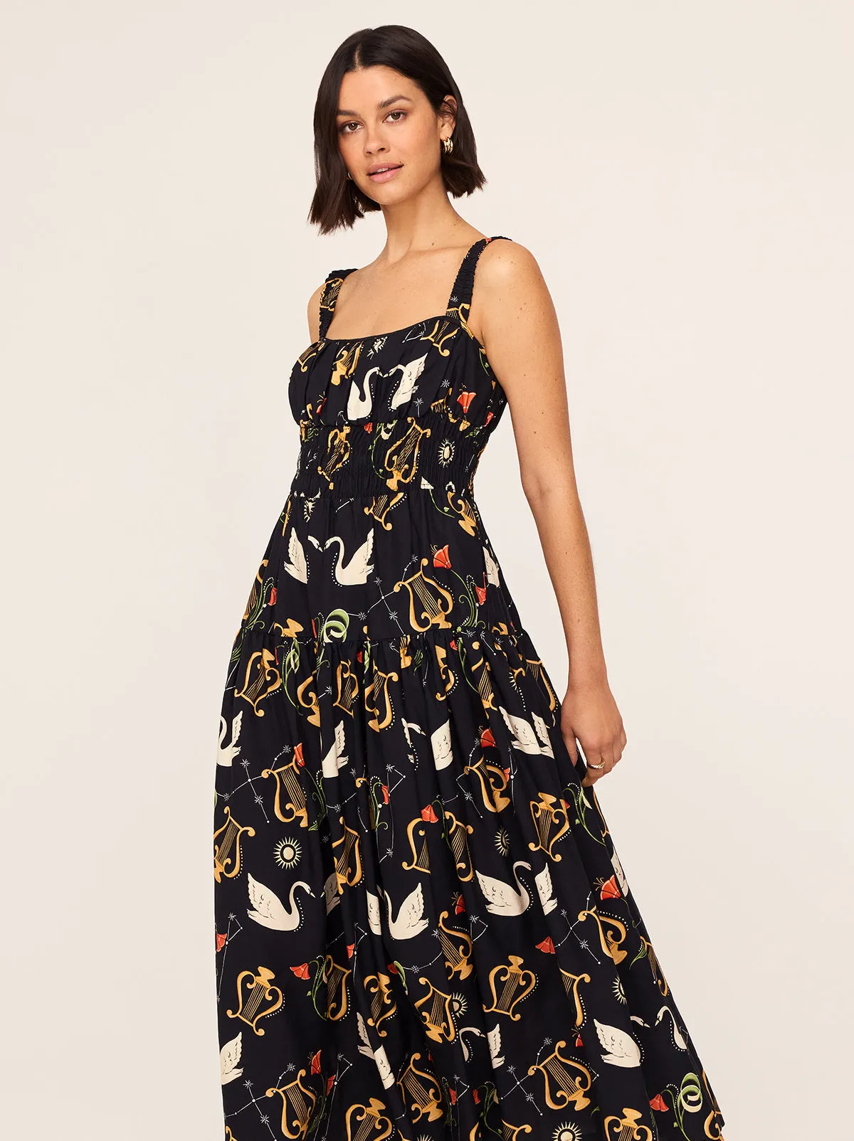 Isobel Black Cygnus And Lyra Print Midi Dress