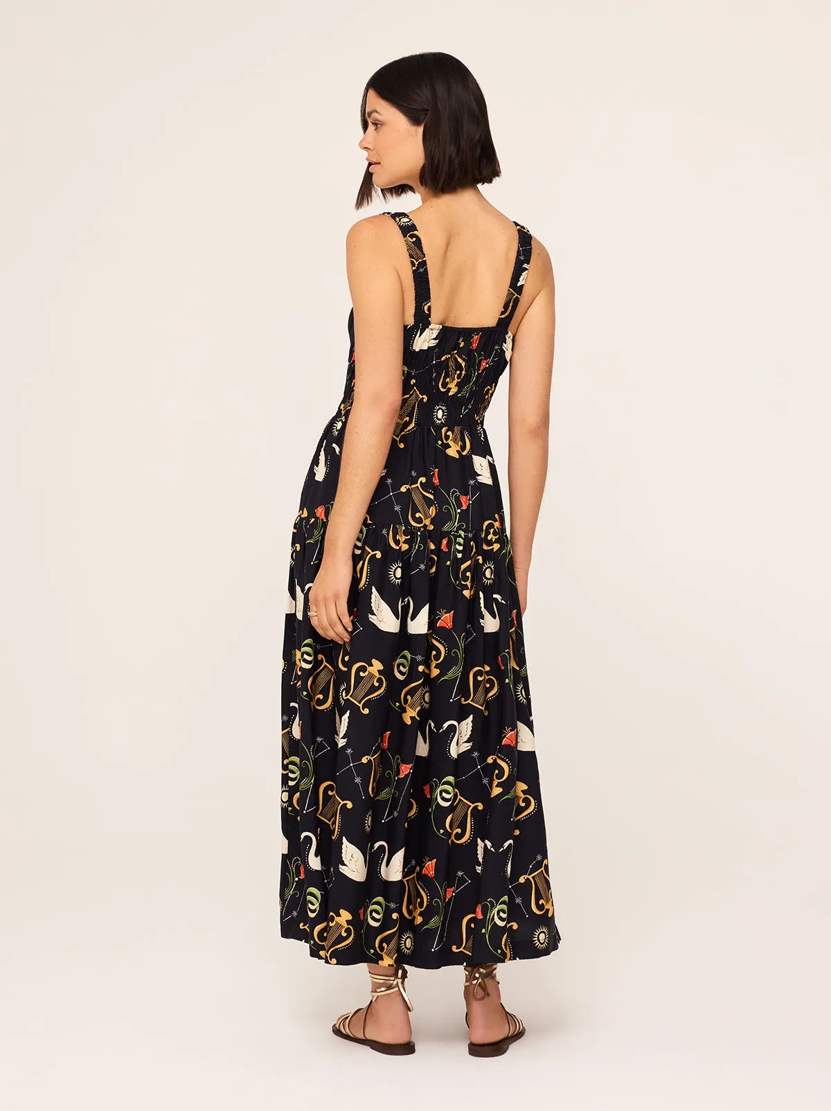Isobel Black Cygnus And Lyra Print Midi Dress