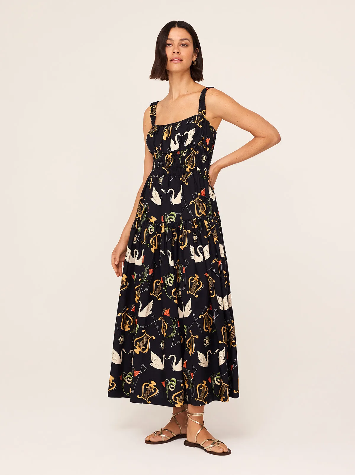 Isobel Black Cygnus And Lyra Print Midi Dress