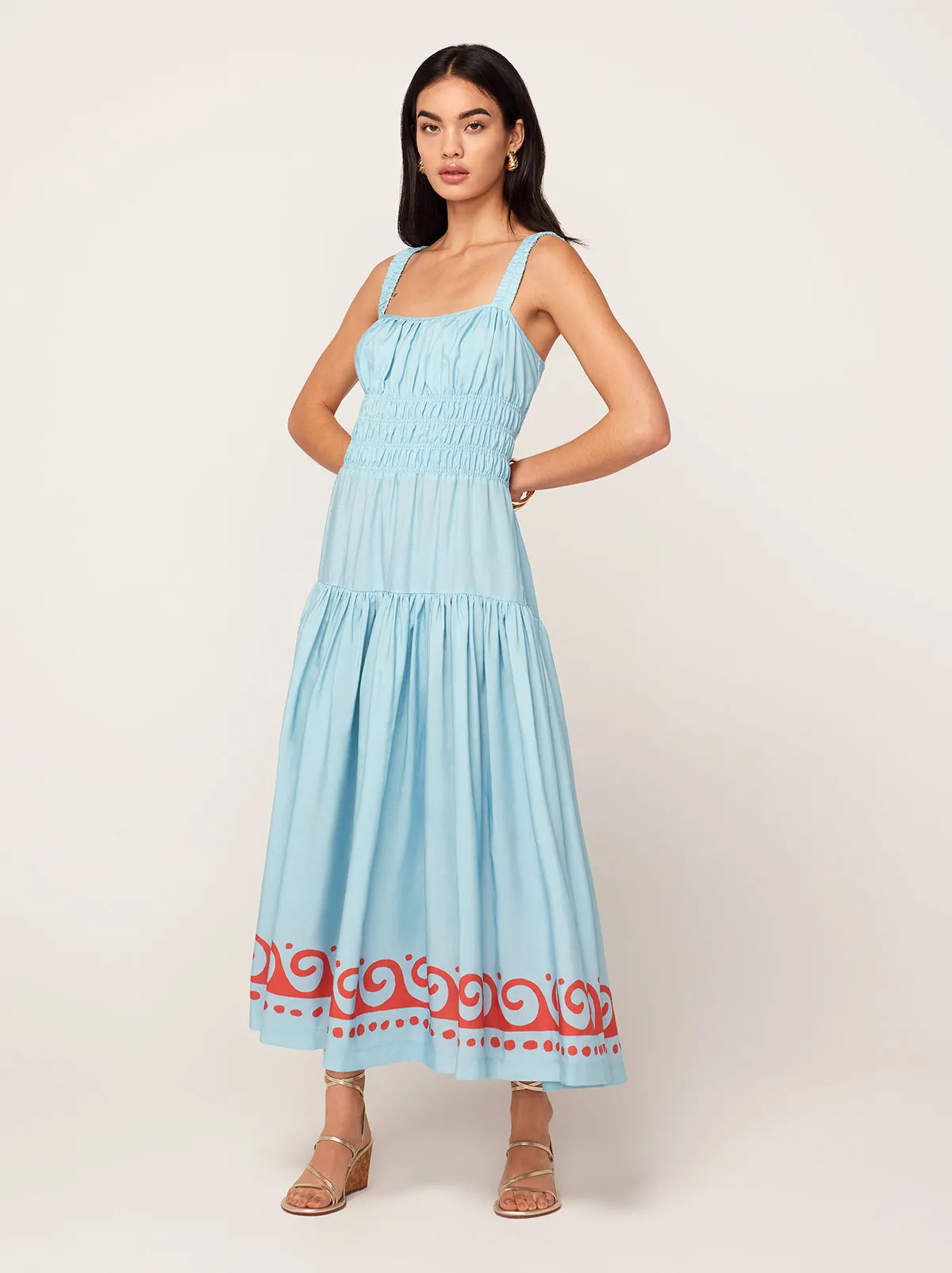 Isobel Blue Wave Print Midi Dress