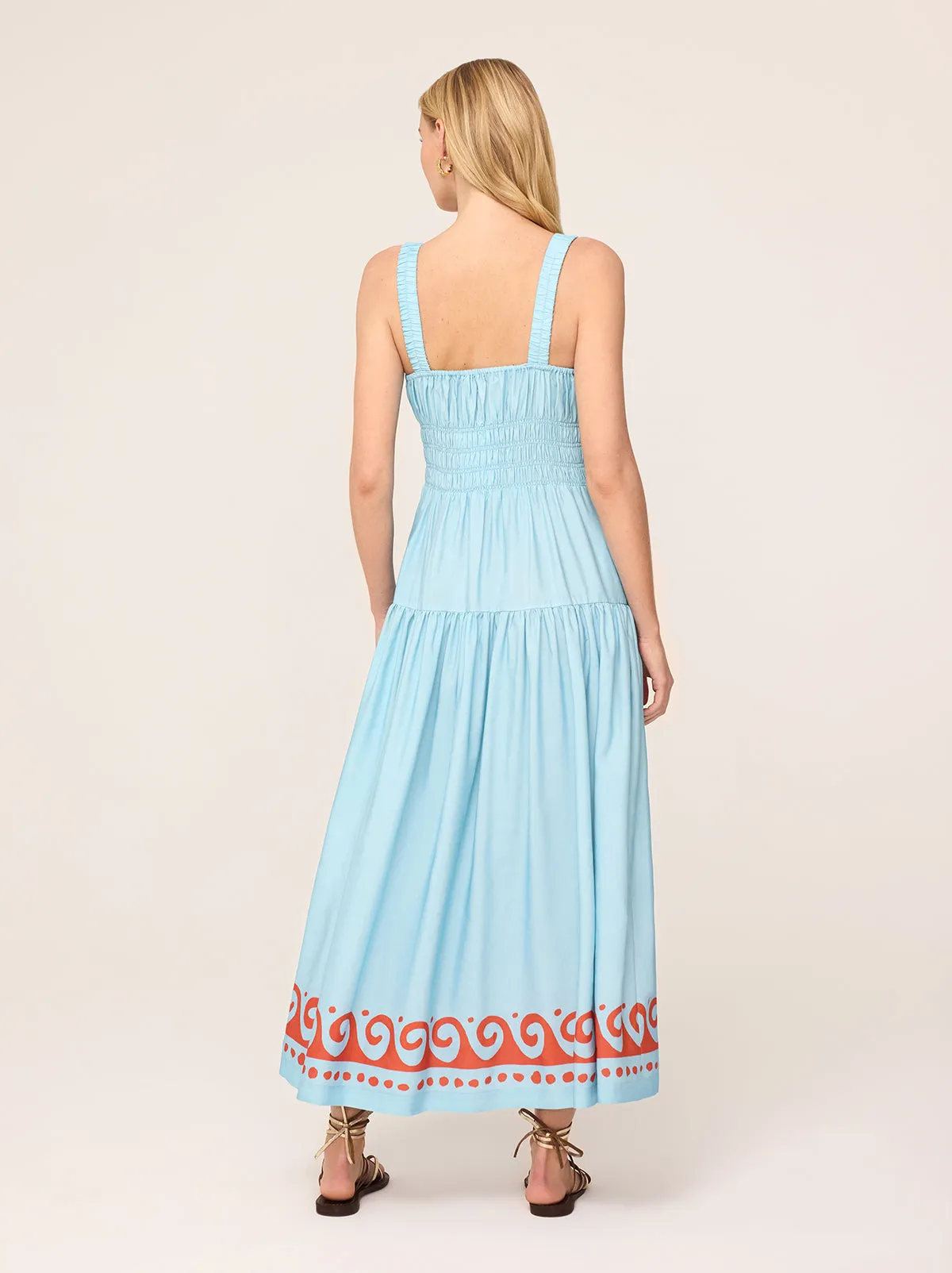 Isobel Blue Wave Print Midi Dress