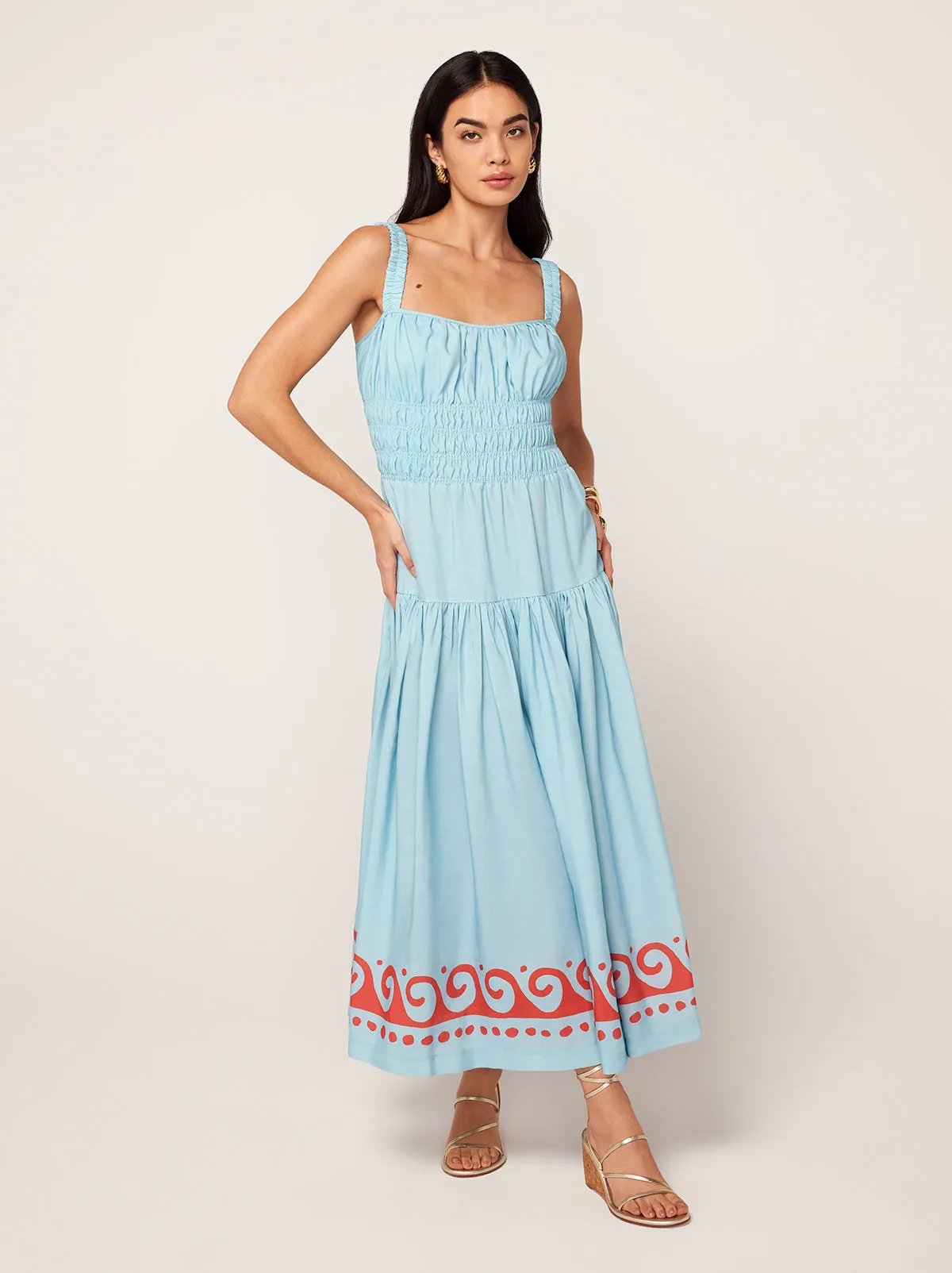Isobel Blue Wave Print Midi Dress