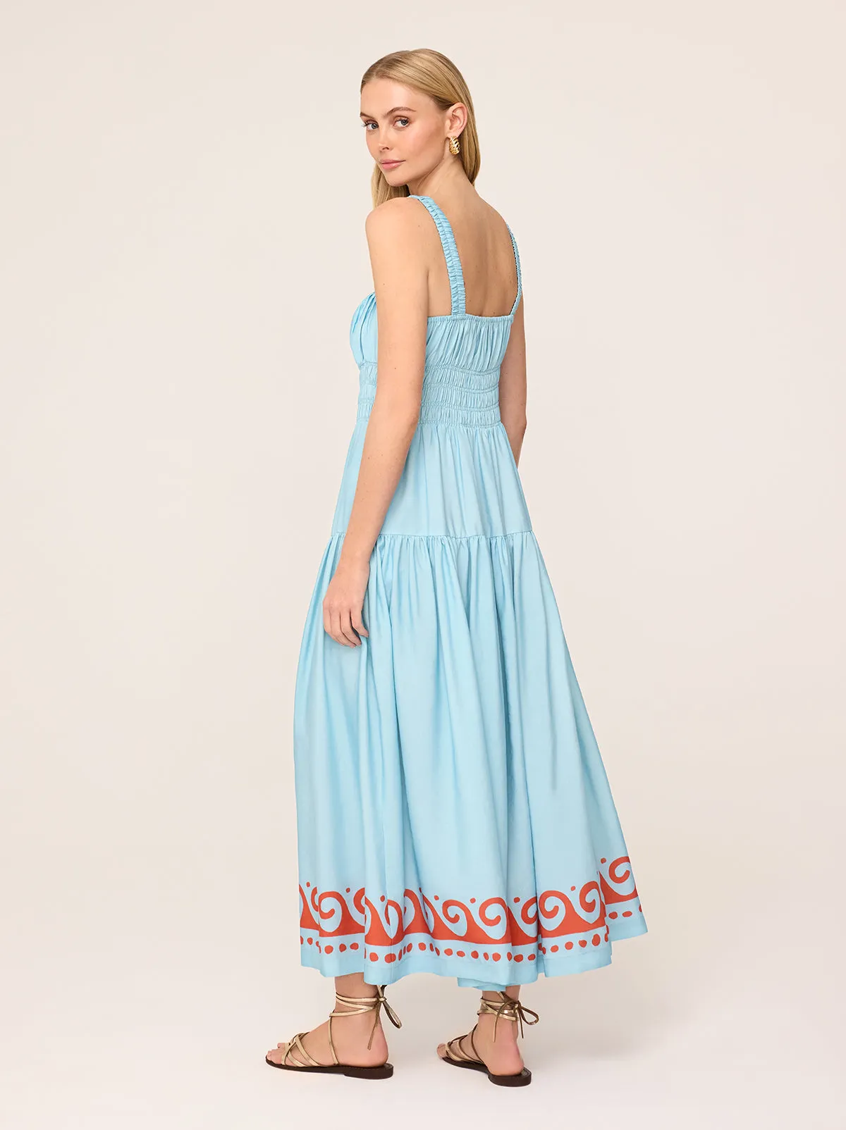 Isobel Blue Wave Print Midi Dress