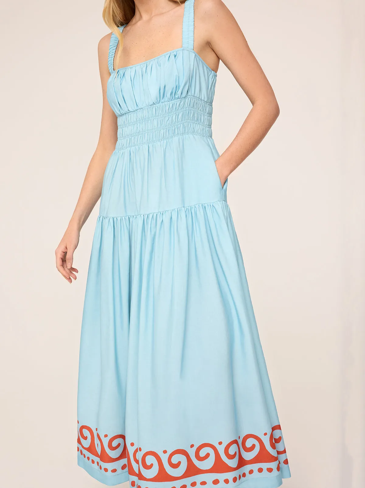 Isobel Blue Wave Print Midi Dress