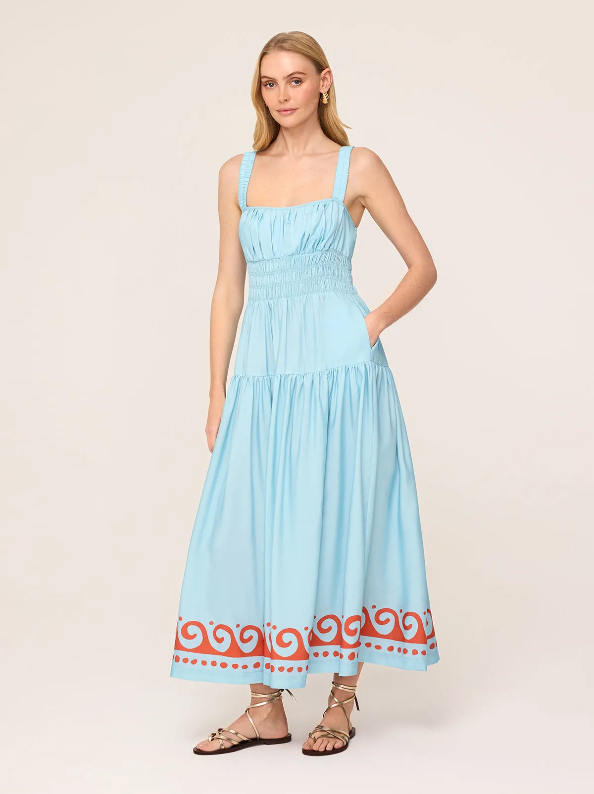 Isobel Blue Wave Print Midi Dress