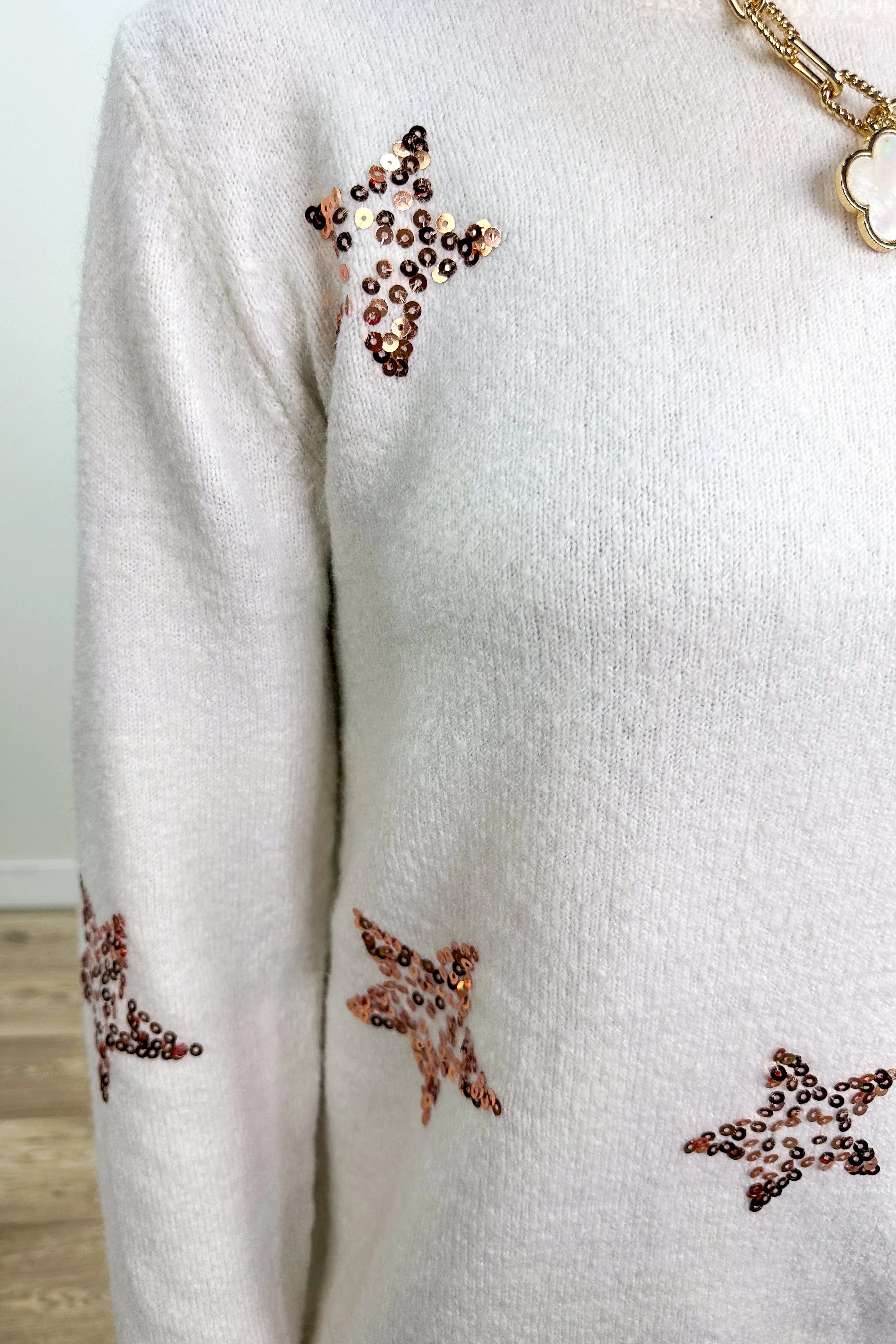 Ivory with Sequin Stars Sweater