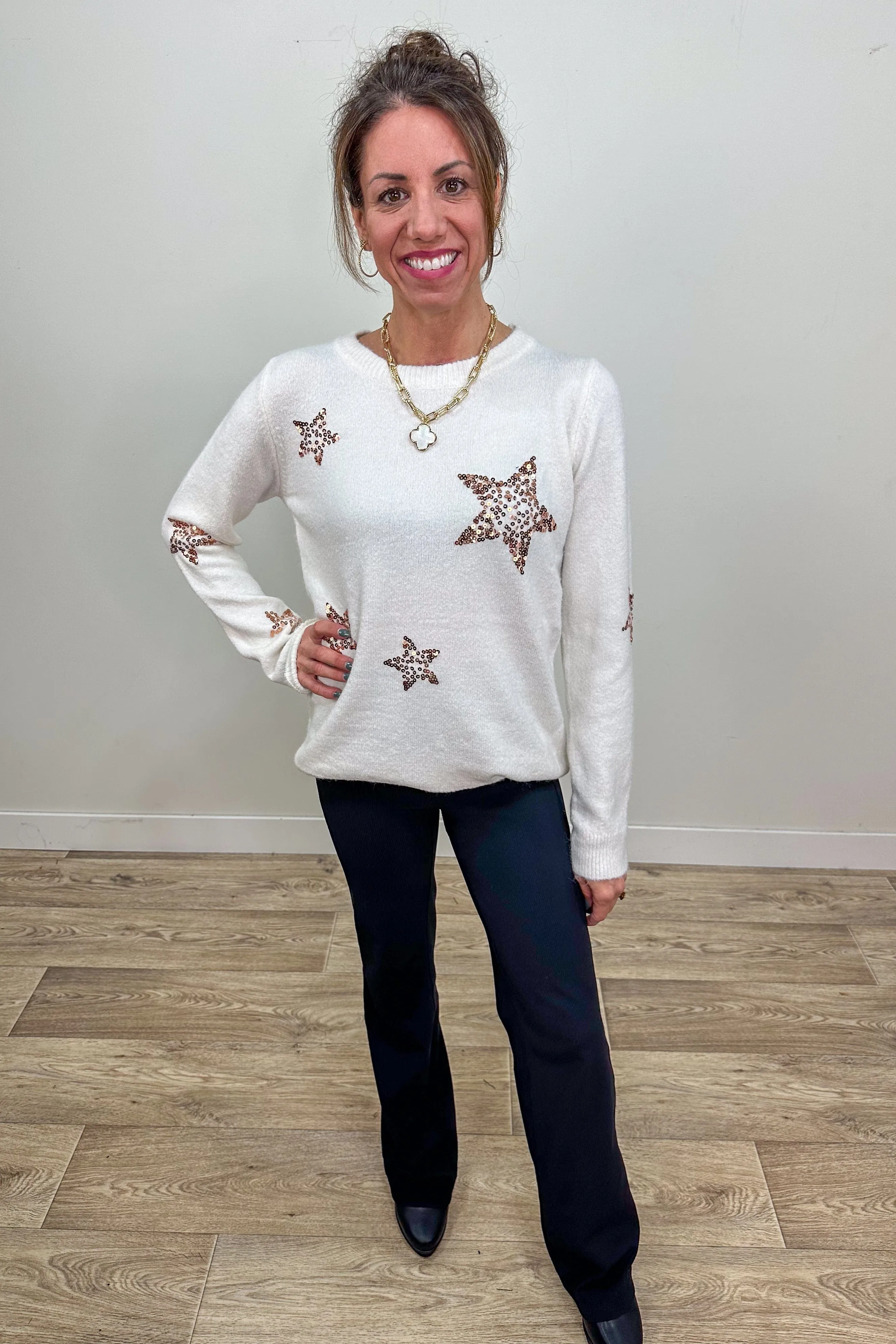Ivory with Sequin Stars Sweater