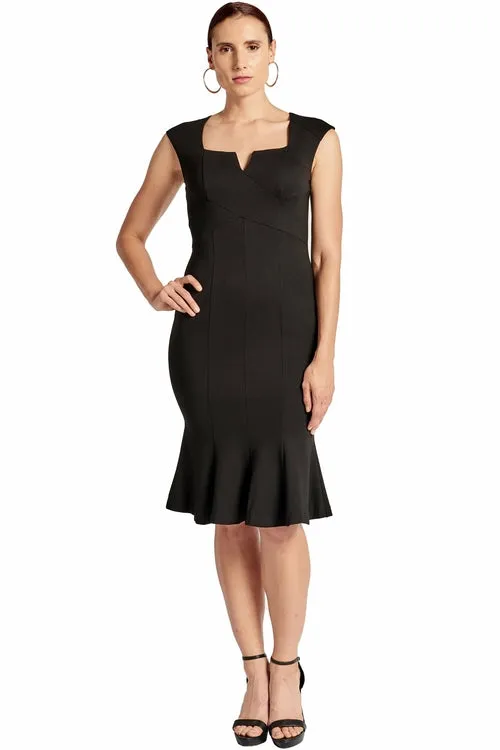 Ivy Dress - Sleeveless seamed stretch Ponte midi mermaid hem dress