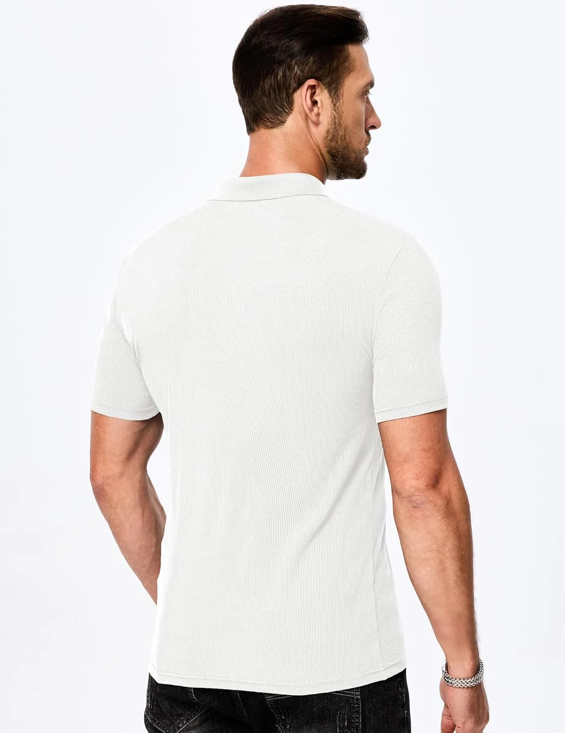 JMIERR Men's Muscle V Neck Polo Shirts Casual Short Sleeve Slim Fit Ribbed Golf T Shirt Athletic Tee