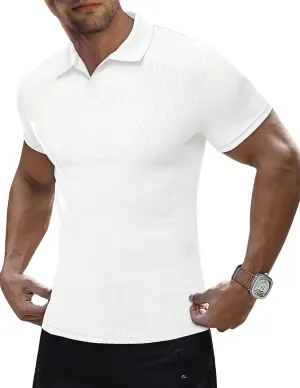 JMIERR Men's Muscle V Neck Polo Shirts Casual Short Sleeve Slim Fit Ribbed Golf T Shirt Athletic Tee