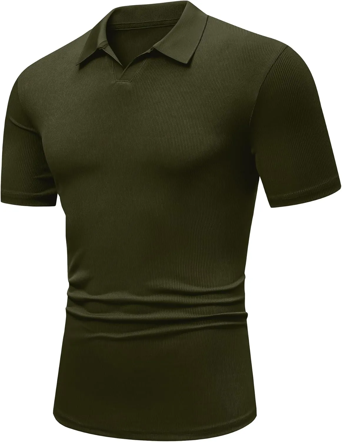 JMIERR Men's Muscle V Neck Polo Shirts Casual Short Sleeve Slim Fit Ribbed Golf T Shirt Athletic Tee