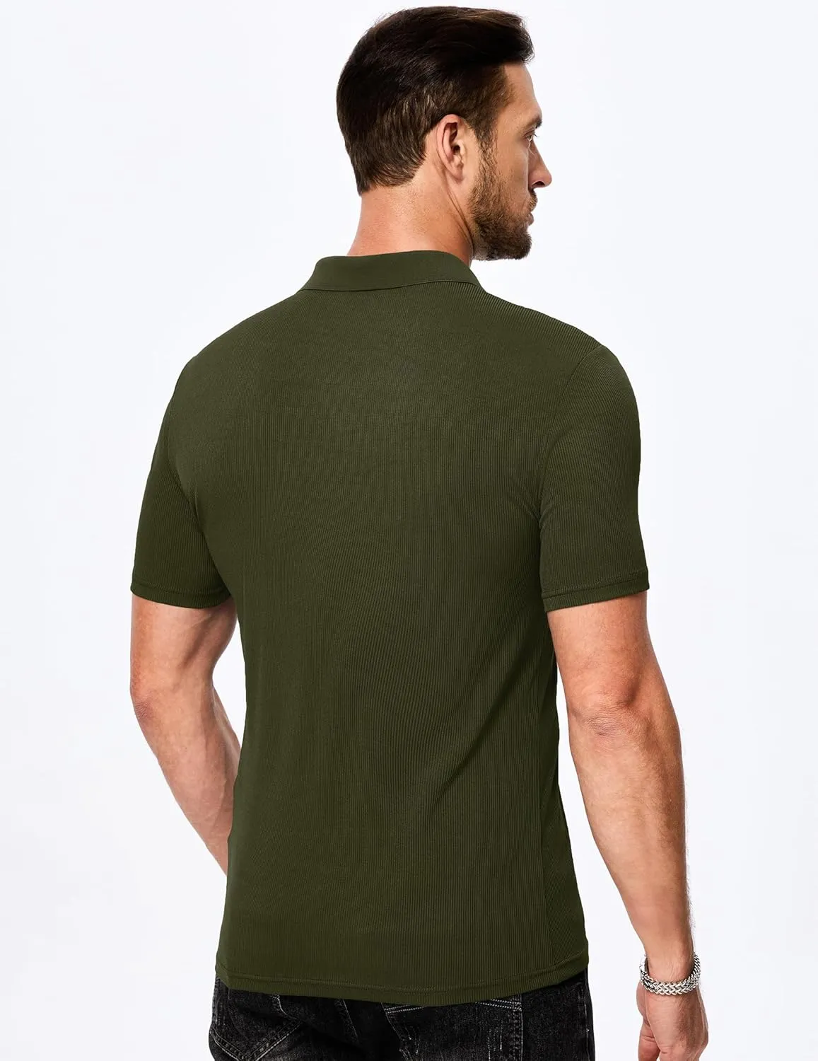 JMIERR Men's Muscle V Neck Polo Shirts Casual Short Sleeve Slim Fit Ribbed Golf T Shirt Athletic Tee
