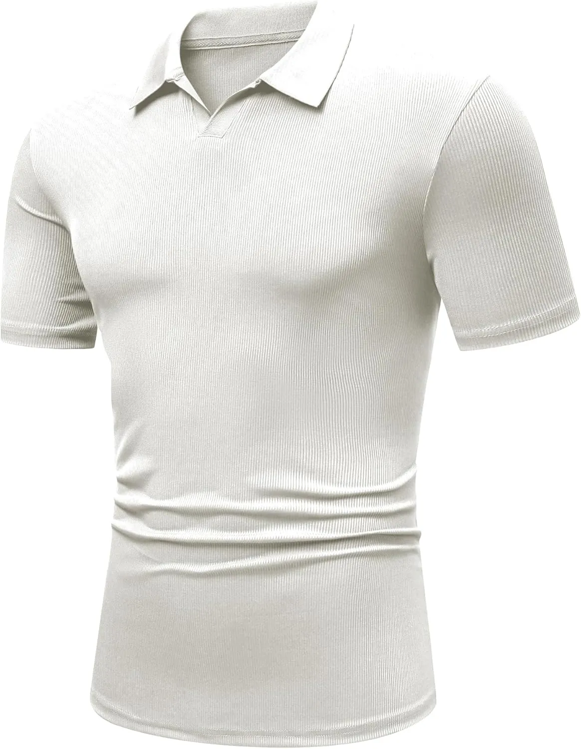JMIERR Men's Muscle V Neck Polo Shirts Casual Short Sleeve Slim Fit Ribbed Golf T Shirt Athletic Tee