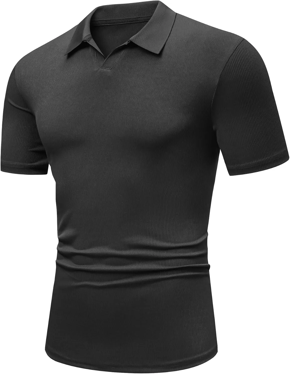JMIERR Men's Muscle V Neck Polo Shirts Casual Short Sleeve Slim Fit Ribbed Golf T Shirt Athletic Tee