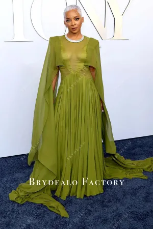 Kara Young 2024 Tony Awards Moss Chiffon Cape Dress