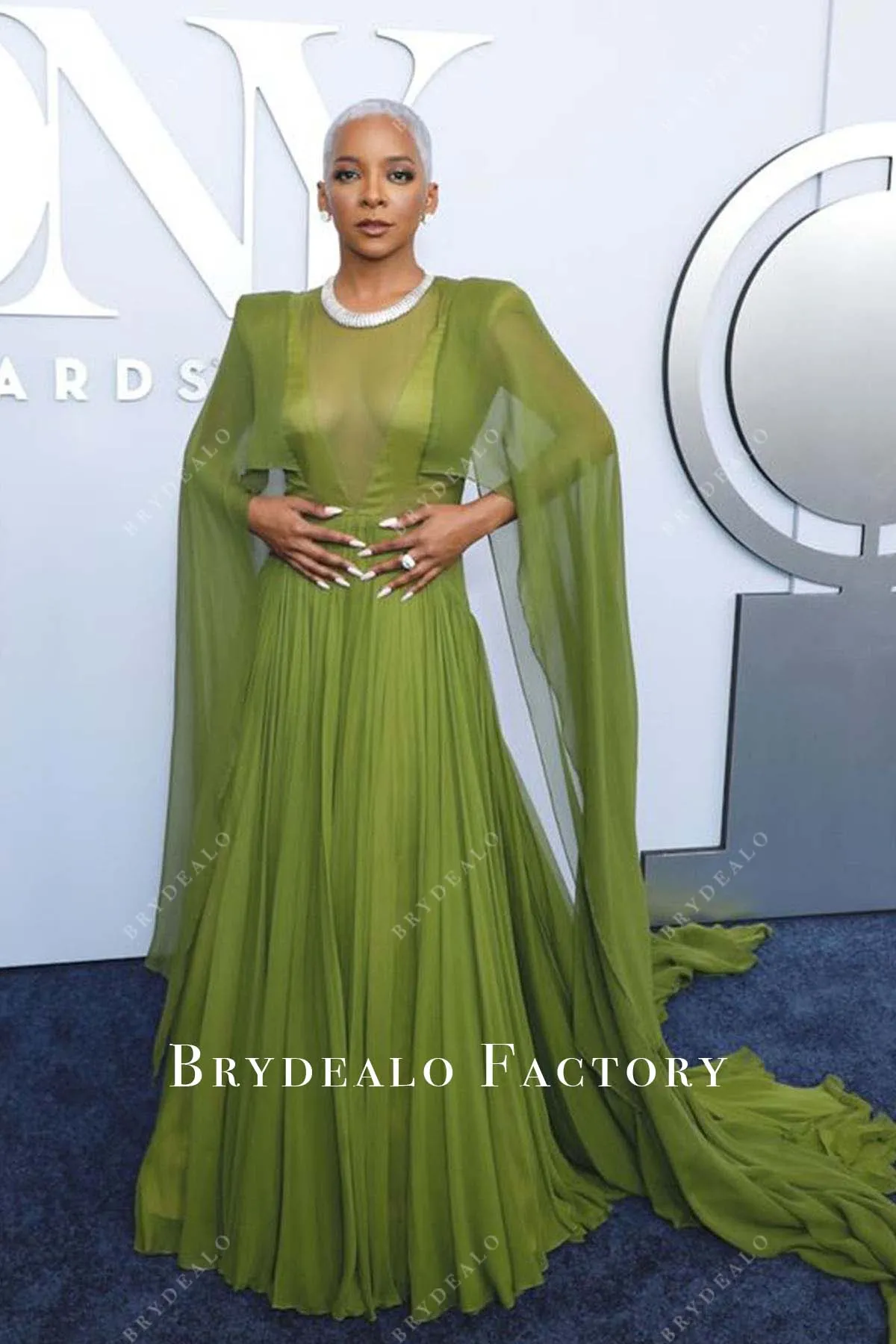 Kara Young 2024 Tony Awards Moss Chiffon Cape Dress