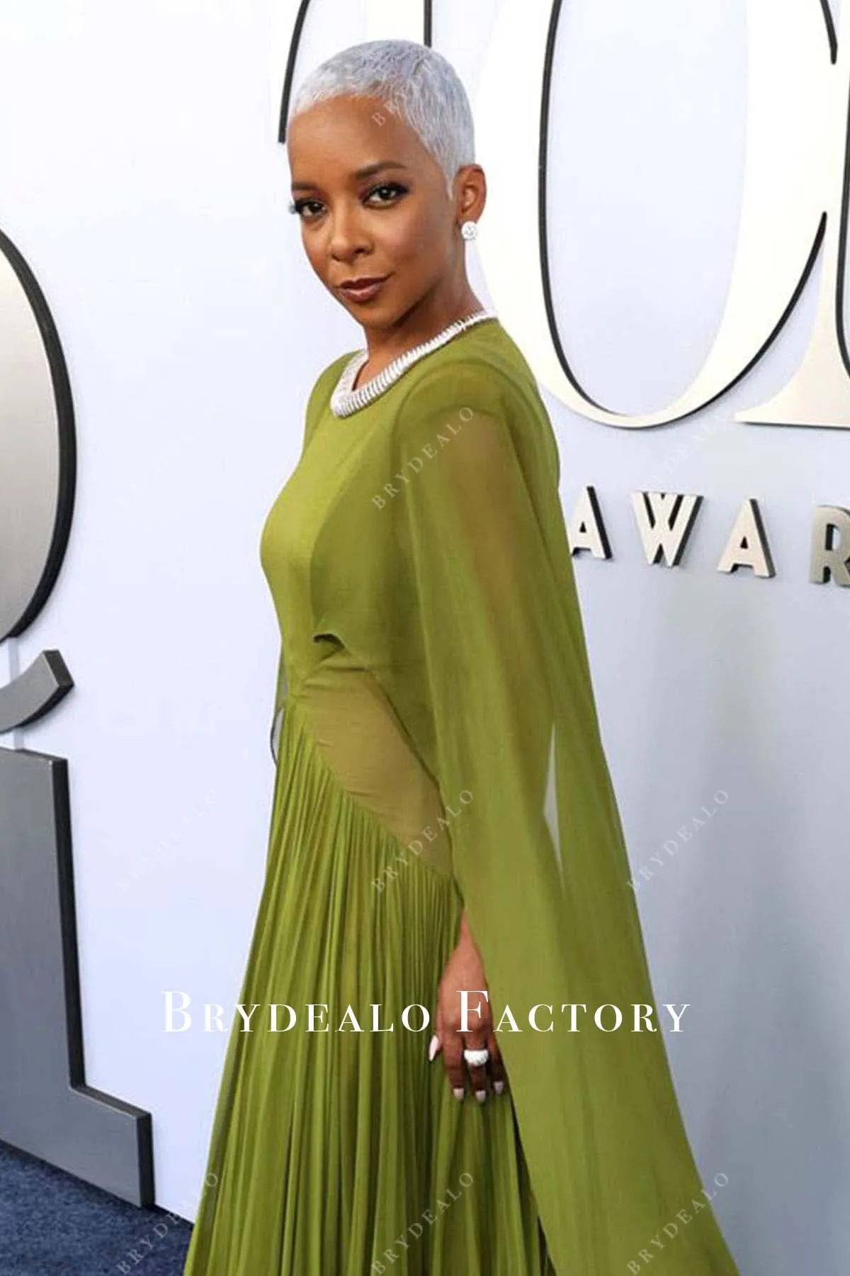 Kara Young 2024 Tony Awards Moss Chiffon Cape Dress