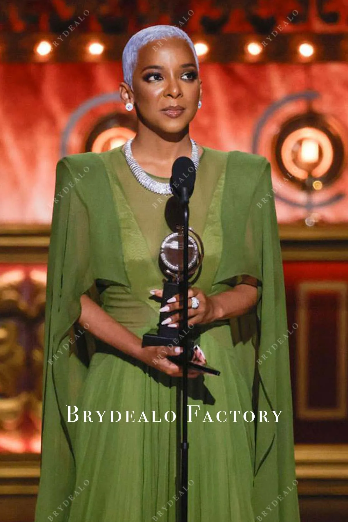Kara Young 2024 Tony Awards Moss Chiffon Cape Dress