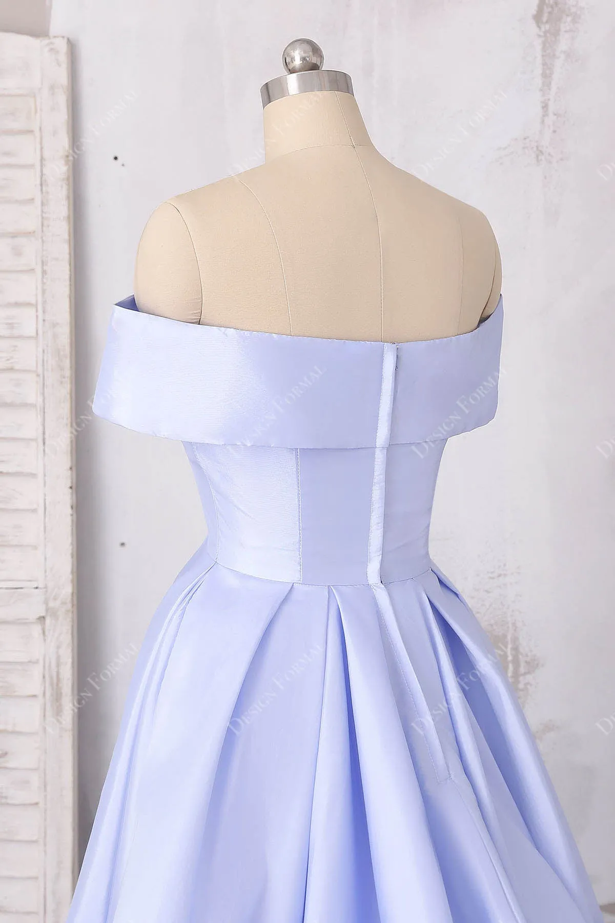 Lavender Satin Off-shoulder Thigh High Slit Elegant Evening Prom Dress