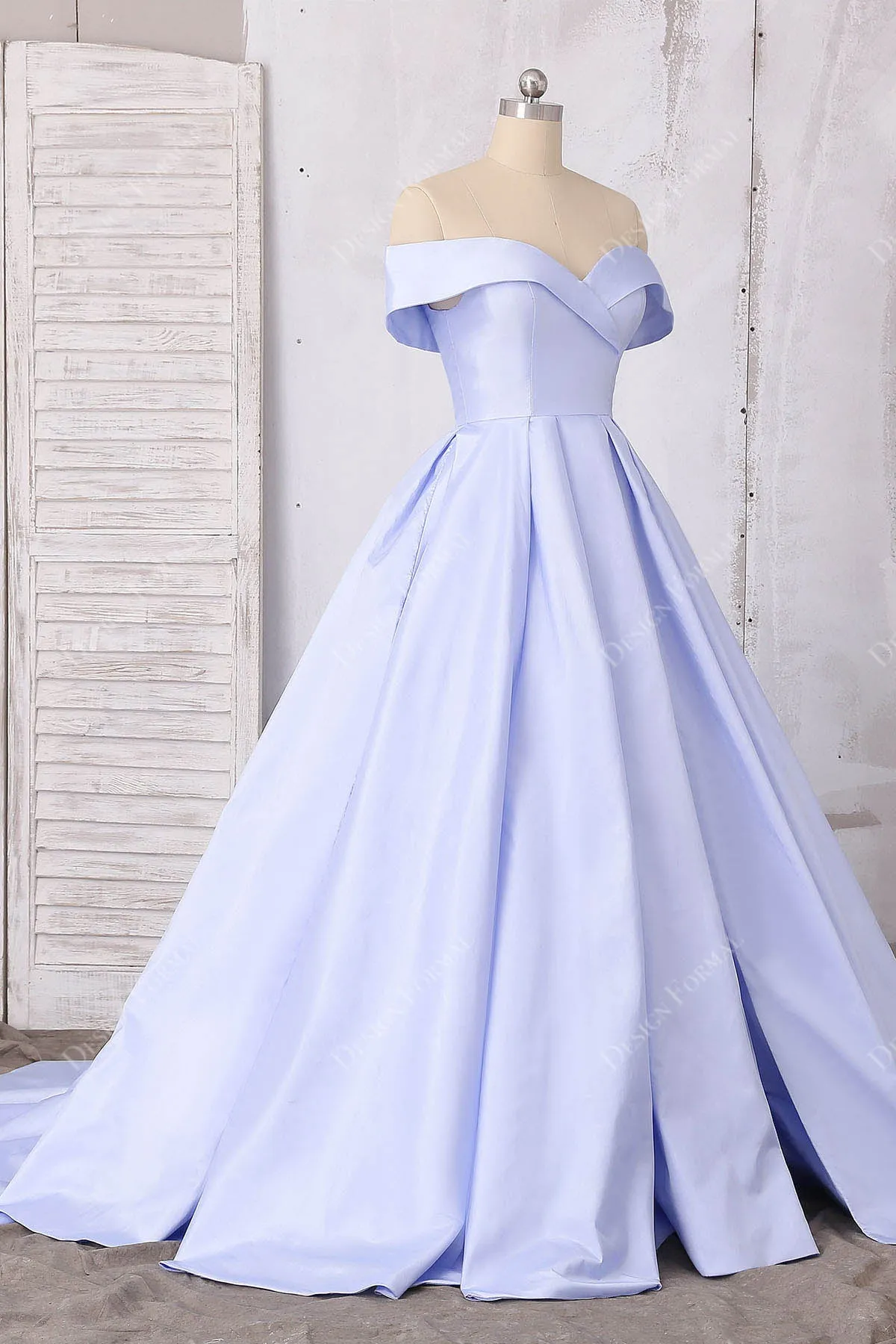 Lavender Satin Off-shoulder Thigh High Slit Elegant Evening Prom Dress