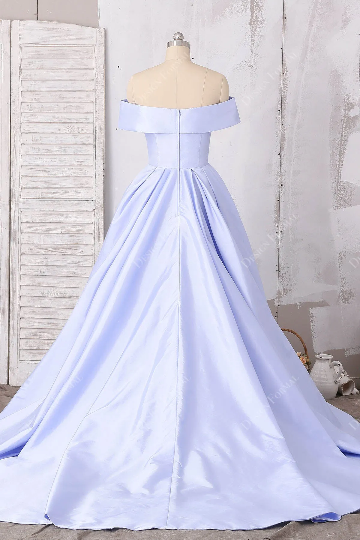 Lavender Satin Off-shoulder Thigh High Slit Elegant Evening Prom Dress