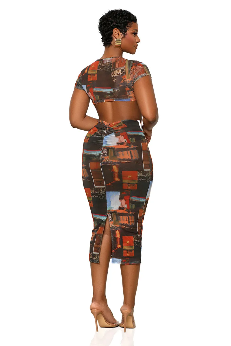 Like Picasso Cut Out Dress (Brown Multi)
