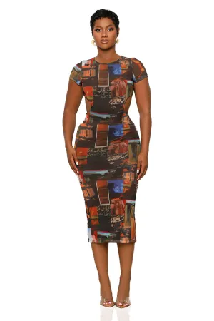 Like Picasso Cut Out Dress (Brown Multi)